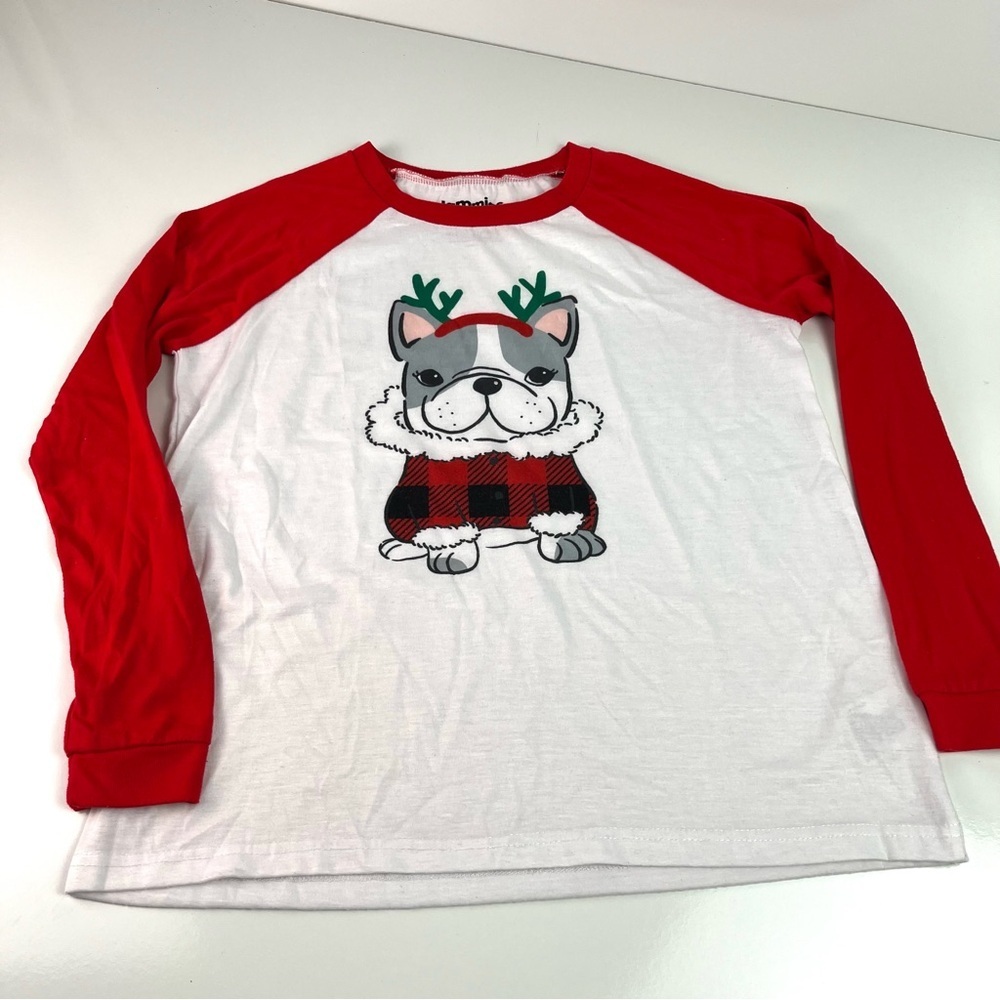 Jammies for your Families Christmas Frenchie Dog Pajama Raglan Top sz XL 14/16